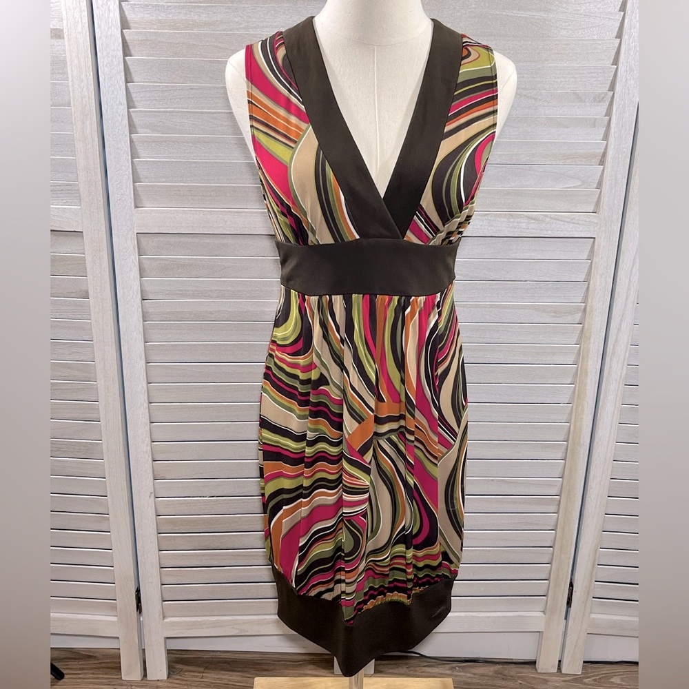 IZ BYER Retro 60's/70's Style Sleeveless Dress with Wavy Pattern-Large